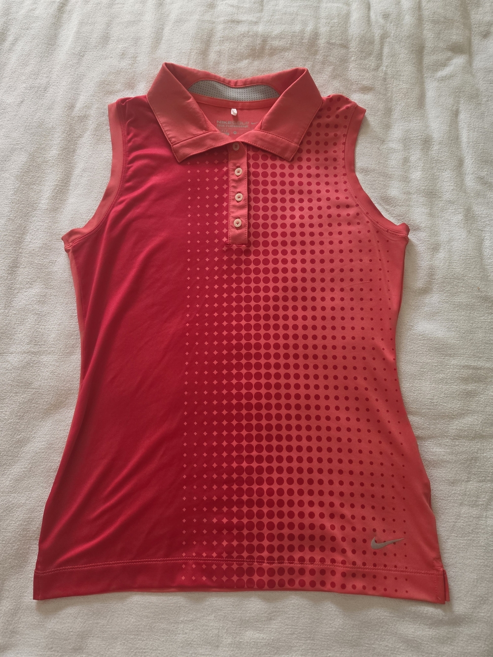 Nike Women's Coral Red Sleeveless Polo Tank with Gradient Dot Print